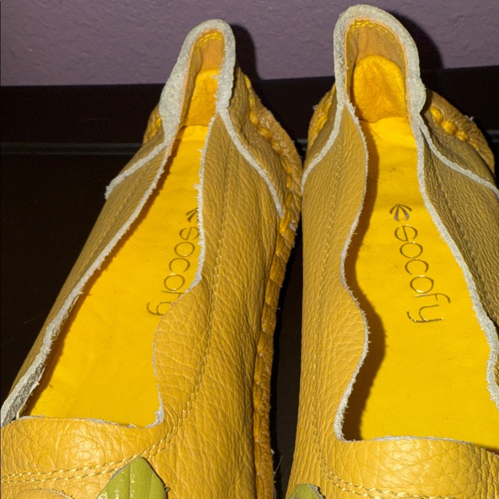 Yellow Leather Flats with Leaf Accents - Picture 2 of 4